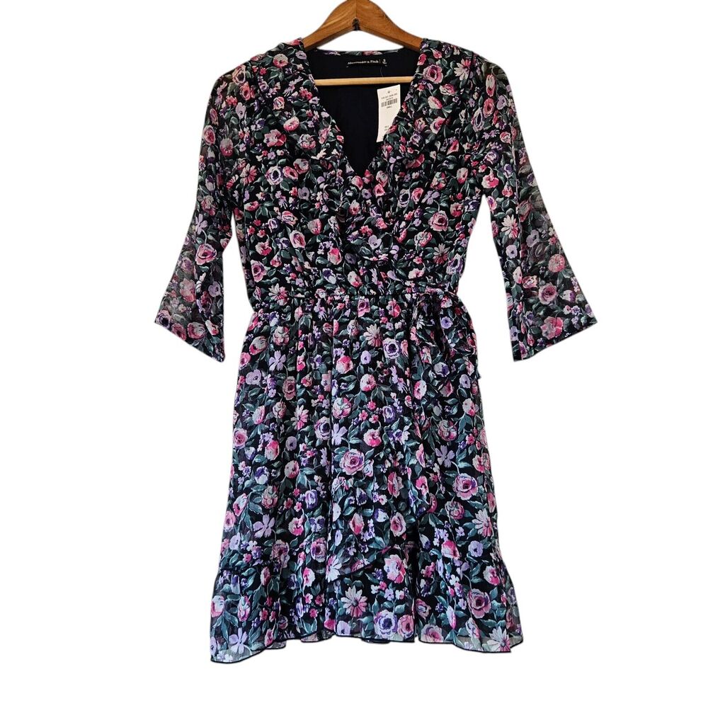 Abercrombie & Fitch Mini Dress Womens S Floral Multicolor Faux Wrap Cottage NWT